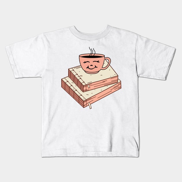 Cute Coffee and Books Drawing Kids T-Shirt by A.P.